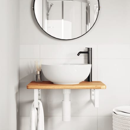 vidaXL - Badkamer - wandschap - staal - en - massief - eikenhout