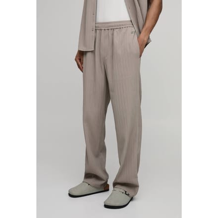 Relaxed Fit Broek Met Onregelmatige Plooitextuur | Taupe | Size Small