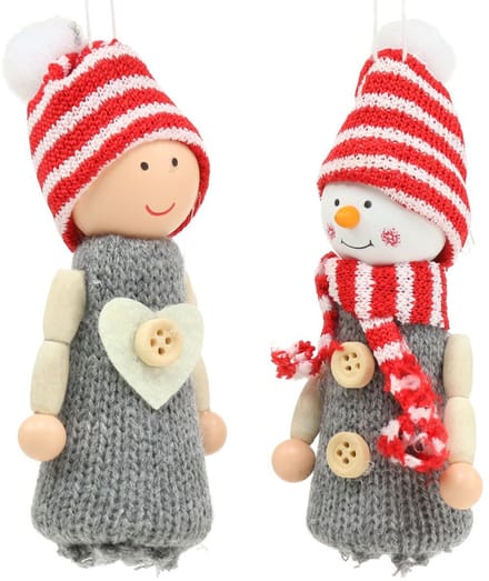 Kerstdecoratie figuren 10cm grijs, rood 6st