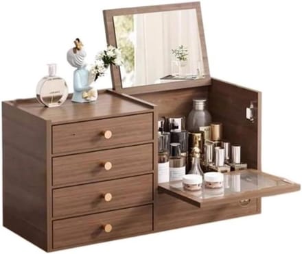 Make-up doos - Opberger Organizer - Sieraden Opbergen - Met Ingebouwde Spiegel - 48.5 cm - Houtkleur