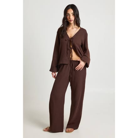 boohoo Dames Wijde Broek Van Kaasdoek | Chocoladebruin | Maat: 36