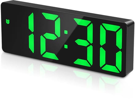 Ynkkvre -Digitale Wekker – Groot Display met Tijd, Datum & Temperatuur – USB & Batterijvoeding, Alarm met Snooze, Spraakbesturing