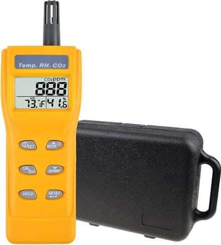 Professionele Luchtkwaliteitsmonitor – Voor Binnen – CO2 Detector – Luchtkwaliteitsmeter – Vochtigheidsmeter – Air Quality Tester – Geel