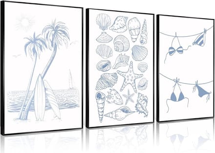 Set van 3 Kust Muurkunst Posters - Blauwe Zeeschelp & Bikini Esthetisch Decor