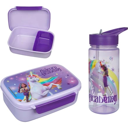 Unicorn Academy lunchset; lunchbox en drinkfles