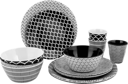 Bo-Camp - Servies - Mix & Match - 16 Stuks - Zwart/Wit