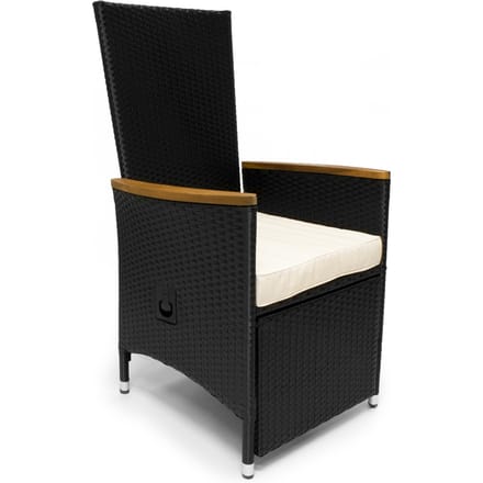Polyrattan tuinstoel set van 2 verstelbare voet- &amp; rugleuning armleuning acaciahout weerbestendig