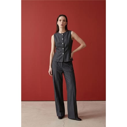 Katoenen Poplin Vest en Wijde Pantalon Set
