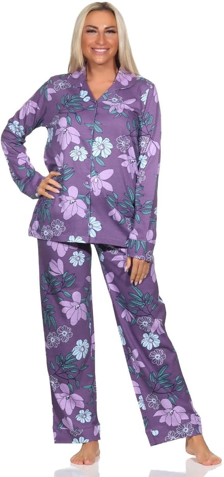 Normann dames pyjama met lange mouwen en knoopsluiting in jersey - ook in oversize