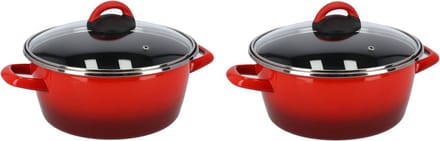 Set van 2x stuks rvs rode kookpan/pannen Cuenca met glazen deksel 24 cm 8 liter
