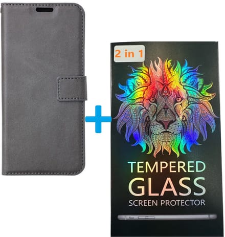Portemonnee Book Case Hoesje + 2x Screenprotector Glas Geschikt voor: Samsung Galaxy S24 Plus - Grijs
