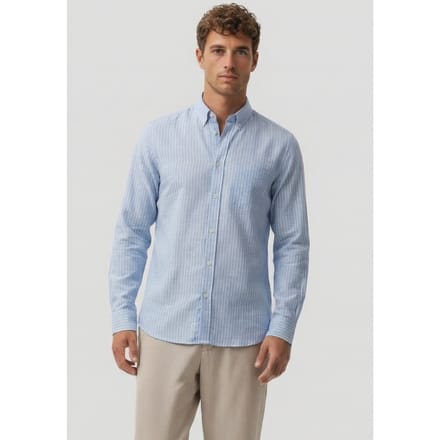 French Connection Linen Check Long Sleeve Soft Blue Check Taglia: S | Maglie a manica lunga Outlet | Uomo | Blu