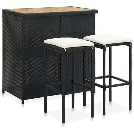 vidaXL - 3-delige - Barset - poly - rattan - zwart