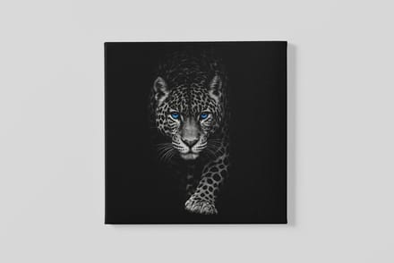 Vierkant Canvas Schilderij - Luipaard - Zwart - Grijs - Wanddecoratie - Modern - 100x100x2 cm