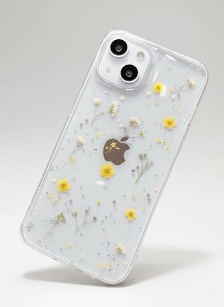 Iphone 14 telefoonhoesje - gedroogde bloemetjes - geel