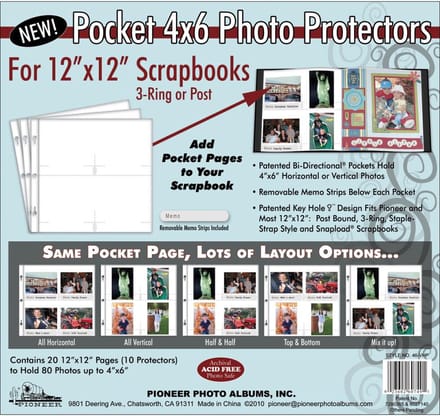 Pioneer - Pocket 4x6 Photo Protectors for 12"X12" Scrapbooks 10/Pkg (46VHP)