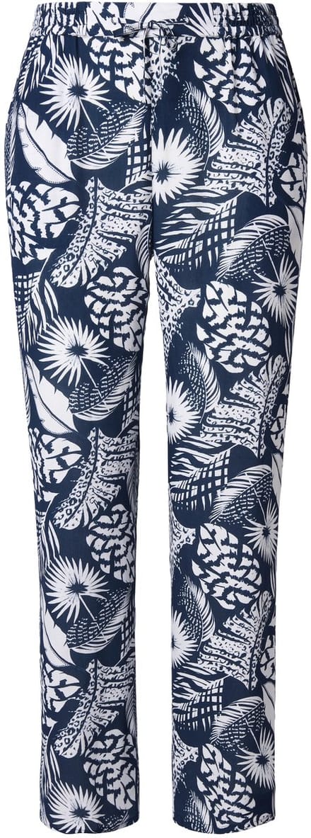 Ulla Popken - Dames - Broek Rose bladeren wijde pijpen elastische tailleband - Inktblauw - Maat 42+