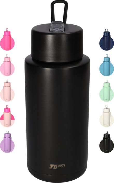 Thermosfles, Waterfles, Drinkfles – Modern & Slank Design – 1000 ml – Zwart – Met Uitklapbare Drinktuit