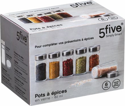 Five Kruidenpotten set - 6 stuks - glas - met rvs deksel - luchtdicht - voorraadpot
