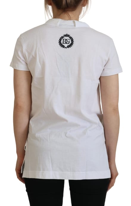 Dolce & Gabbana Witte Ketting Versierde Halslijn T-shirt Dames Top