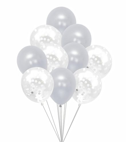 Ballonnenset Wit/Confetti (10 stuks / 30 CM)
