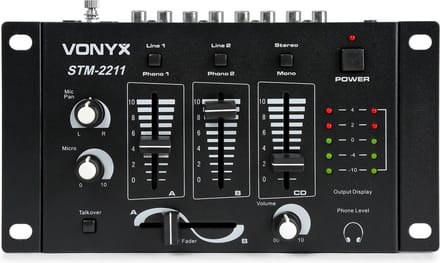 Mengpaneel - Vonyx STM-2211B 4-kanaals mengpaneel met 3x lijningang + microfoon ingang - Zwart