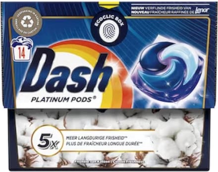 Dash Platinum - Wasmiddel Capsules - Witte en Gekleurde Was - Frisheid van Katoen - 14 Wasbeurten - 1 stuk