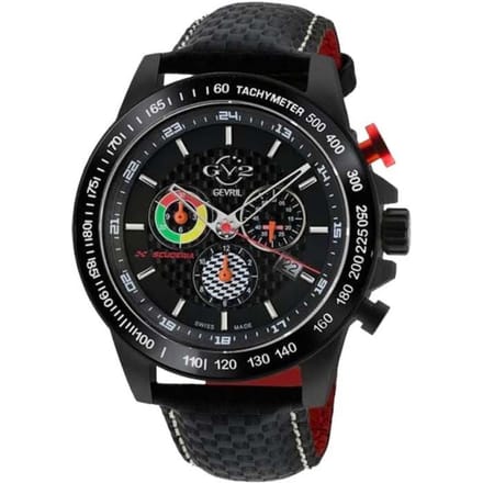 Gevril GV2 Men's Scuderia Black Dial Black Leather Chronograph Date Watch 9923
