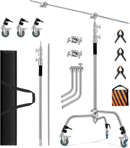 Verstelbare C-stand 3,3 m voor studiofotografie met softbox en verlengarm