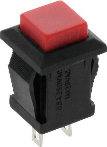 Schakelaar Push-Button 2 Polig - 1-3A 250-125V - Rood Vierkant