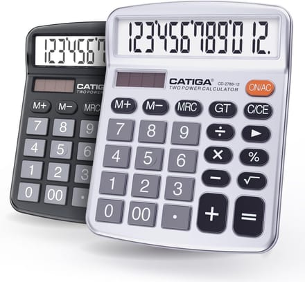 Desktop Calculator (2PCS) 12-Digit with Large LCD Screen and Sensitive Button, Solar Power and Battery Dual Power, Stand Function for Office, Home, School, CD-2786 (Black/Silver)