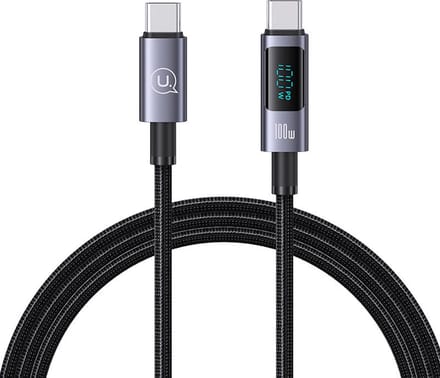USAMS - USB kabel - Type-C naar Type-C - 100W - aluminium - digitaal display - snel opladen en datakabel - 1,2 m - Grijs