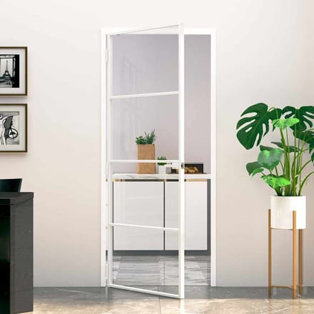 vidaXL - Binnendeur - 83x201,5 - cm - gehard - glas - en - aluminium - smal - wit