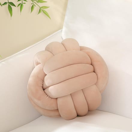 Sierkussen met knopen - Rond kussen - Woondecoratie - Handgemaakt - 27 cm - Beige