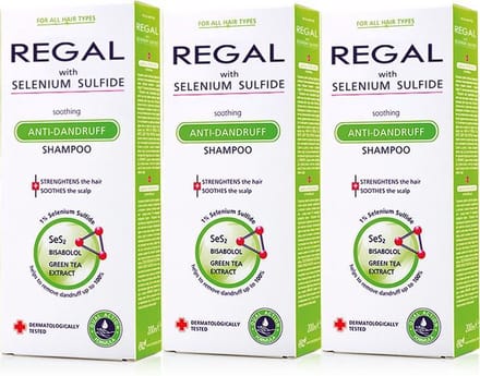 3 x REGAL KALMERENDE ANTI-ROOS Shampoo met Selenium Sulfide voor Elk Haartype Set3  600ml
