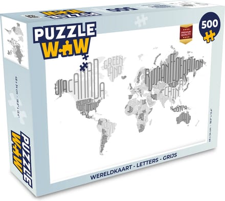 Puzzel Wereldkaart - Letters - Grijs - Legpuzzel - Puzzel 500 stukjes