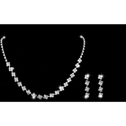 Glanzende Mode Strass Ketting Oorbellen Set, Bruiloft Bruids Sieraden Set, Ketting Flash Diamant Drie-delige Set zilver