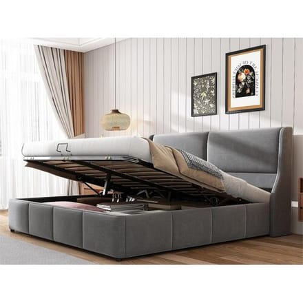 Merax Opbergbed met hoofdeinde - 180 x 200 cm - fluweel - lattenbodem - Scandinavische stijl - wit
