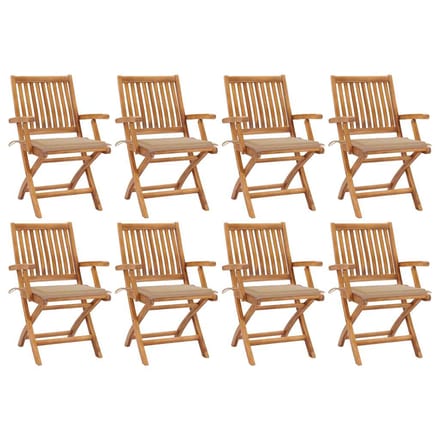 vidaXL - Opklapbare - stoelen - met - kussens, - 8 - stuks, - massief - teakhout