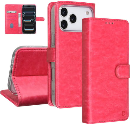 TUNIQ Book type case - iPhone 17 Pro Max - Hot Pink - Card holder voor 3 kaarten - Magnetische sluiting