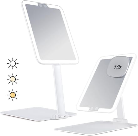Oplaadbare Make-up Spiegel met 10x Vergroting en Instelbare LED Verlichting op Standaard