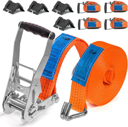 Set van 4 Spanbanden met Ratel 8m x 50mm - 5000 kg Laadvermogen - Spanbanden conform DIN EN 12195-2