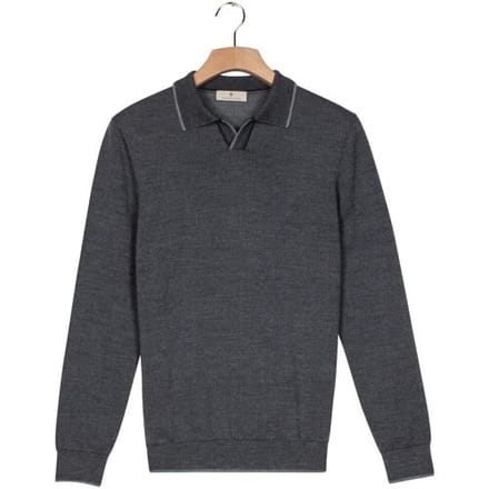 Thomas Maine Trui Polo Pullover V-Collar Jacquard Knit Herringbone Light Denim / male