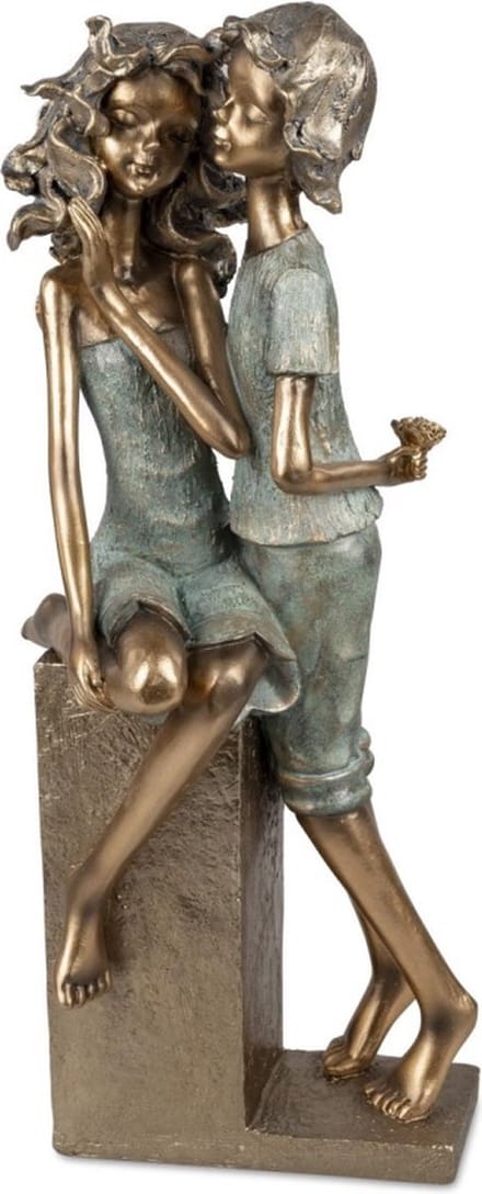 Beeld - Liefde - 42x15x18cm - Polyresin - Kinderen - Goud - Bronz - Kunst