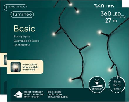 Kerstboomverlichting - 2x - LED - warm wit - 360 lampjes - 27 meter