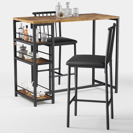 Xbro Bartafel Set 3-delig – Eettafel met 2 Barkrukken – Met Opbergruimte – Vintage – Keuken & Eetkamer