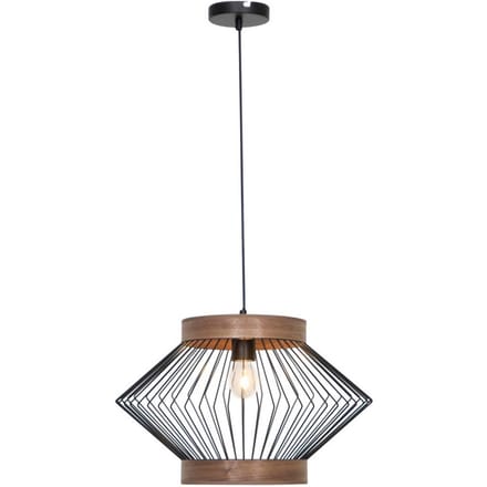 Viokef Hanglamp Darling van staal en hout, hoekig