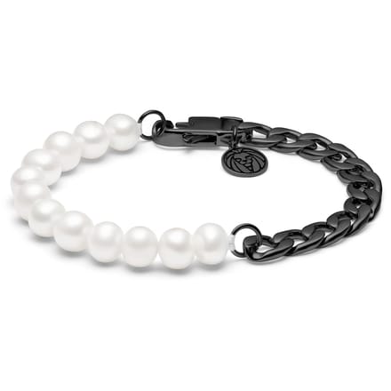 Chad Amager Gunmetal Armband met Curbschakels & Parels