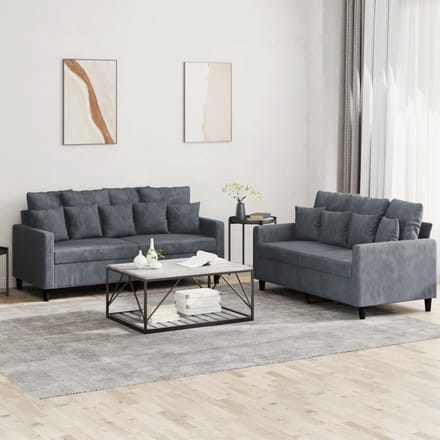 vidaXL - 2-delige - Loungeset - met - kussens - fluweel - donkergrijs