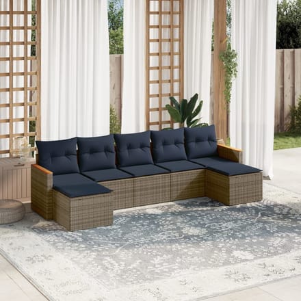 vidaXL - 7-delige - tuinbankset - met - kussens, - grijs - polyrotan